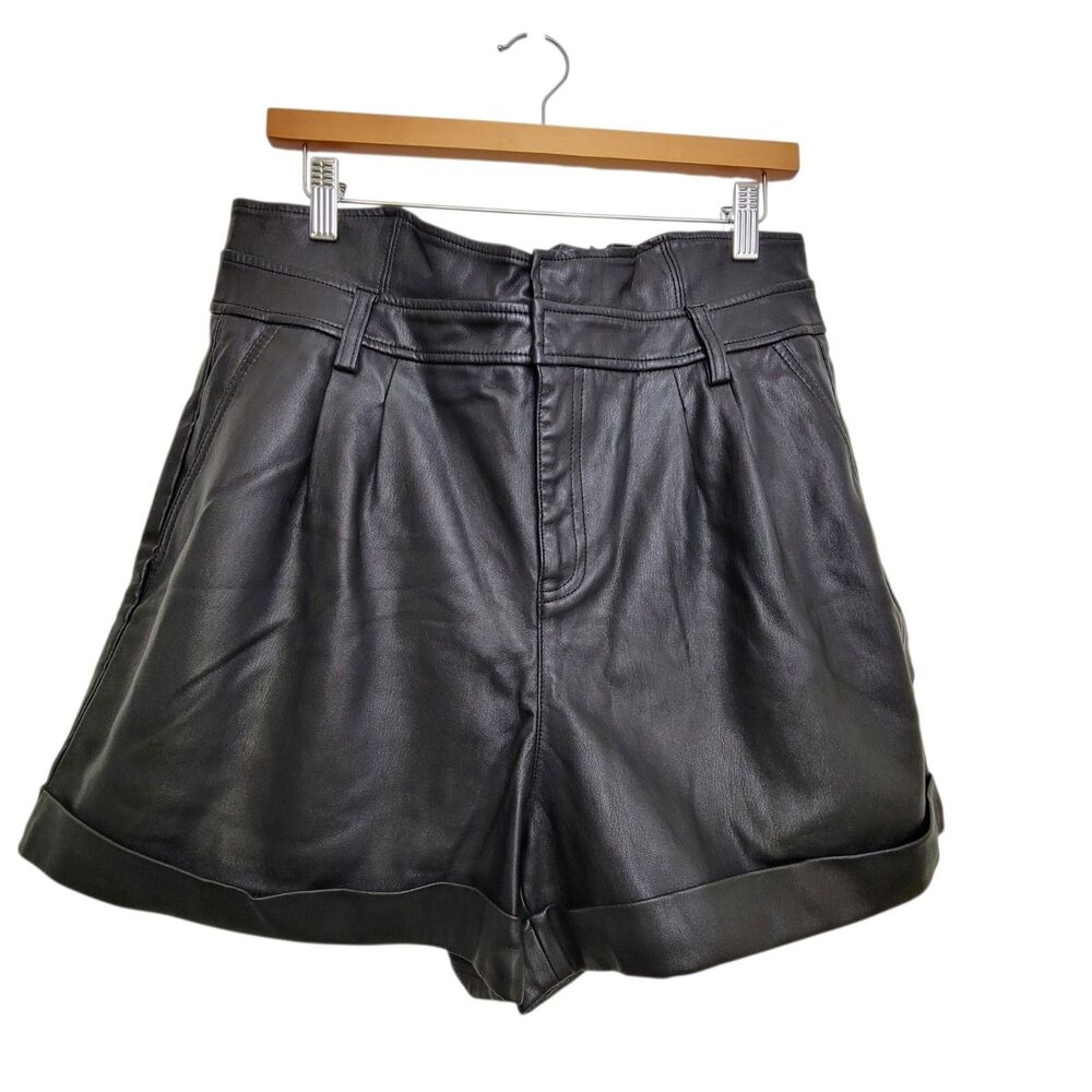 Bar III Black Faux Leather Look High Rise Cuffed Shorts Size XL